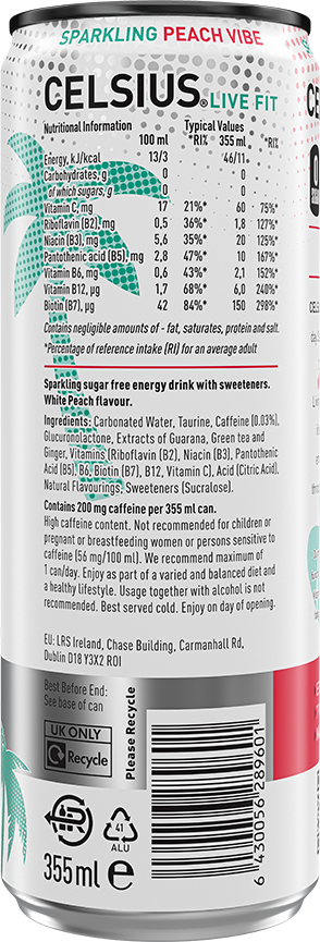 Celsius Energy Drink 12x355ml Peach Vibe